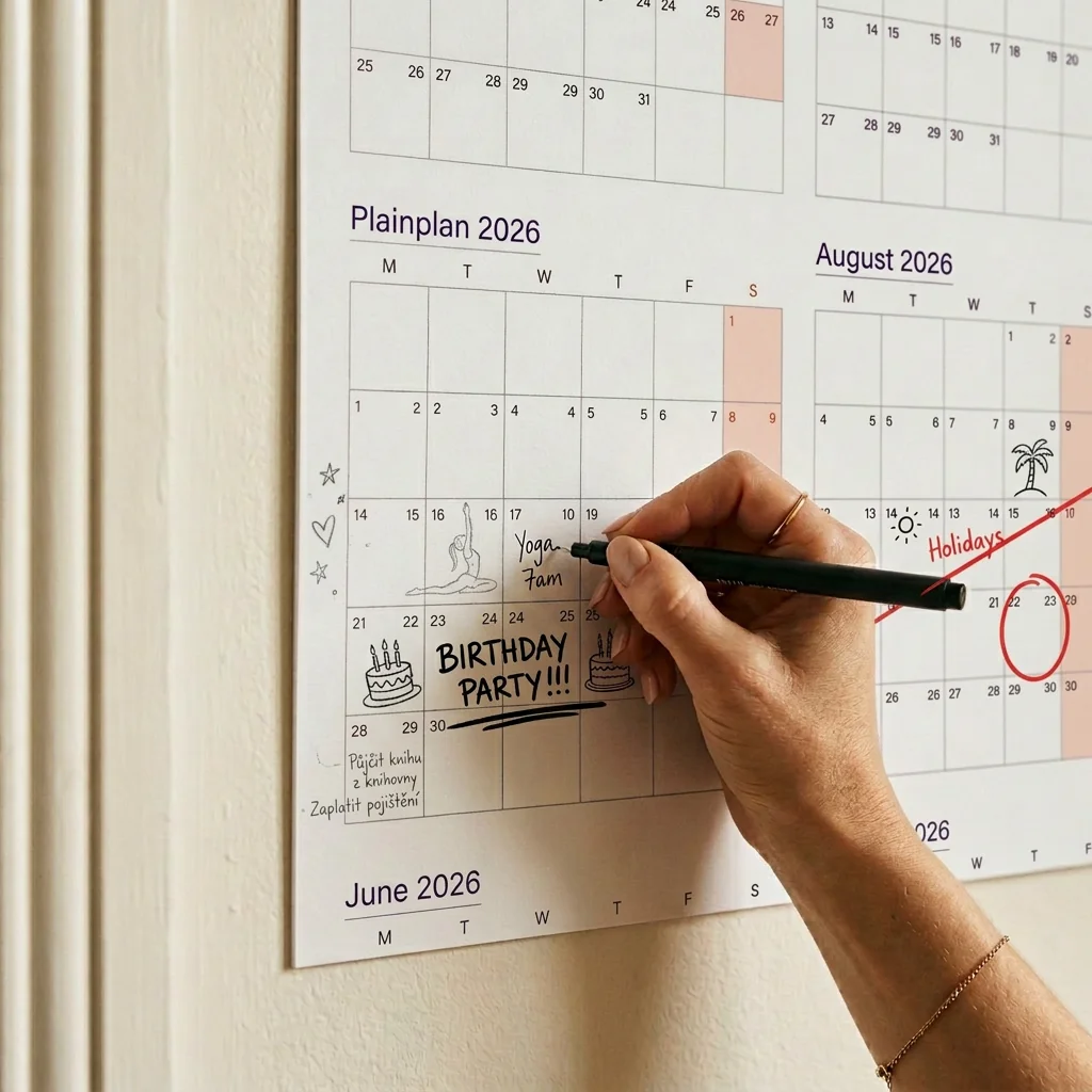 Wall planner with yearly goals and milestones marked